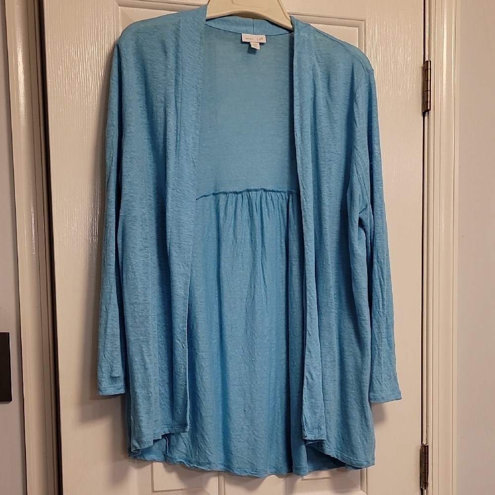 J. Jill Soft Blue Linen Cardigan Like New Petite Large